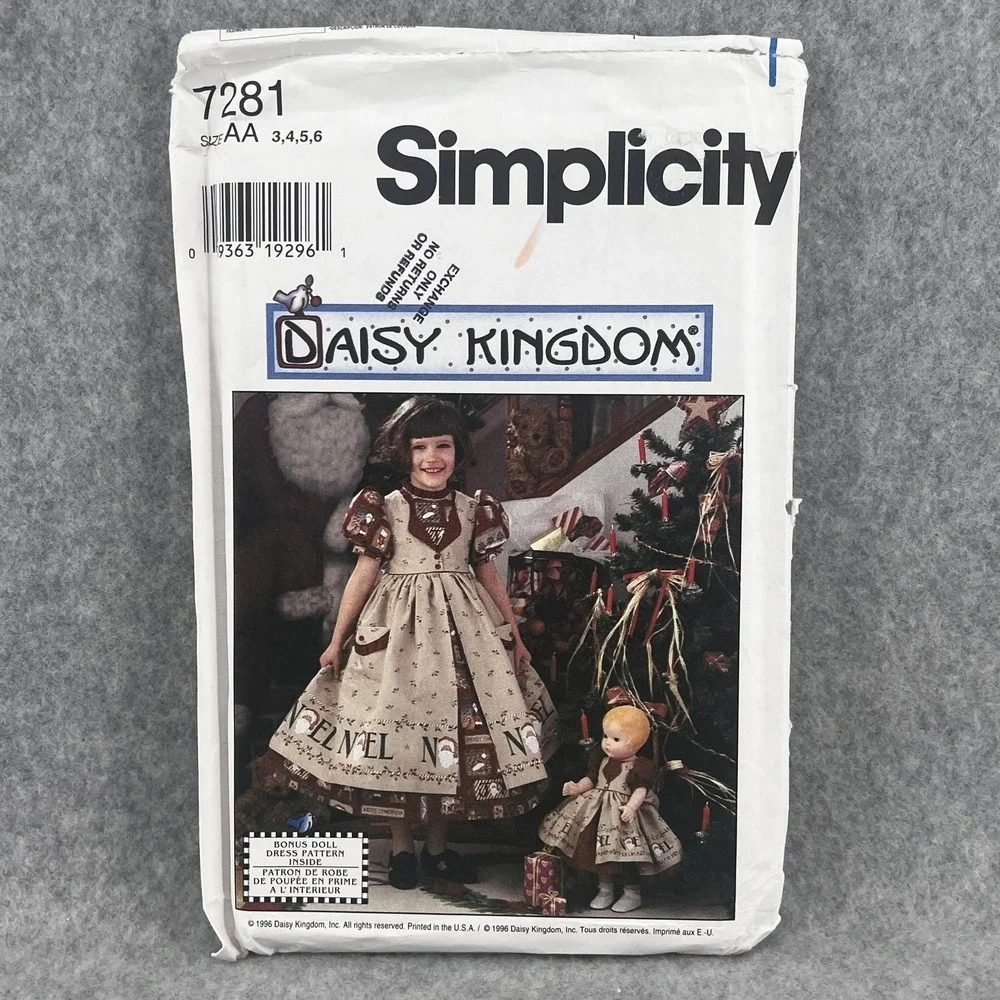 Uncut 7281 Daisy‎ Kingdom Child Dress Simplicity Girls 3-6 Pinafore Doll Pattern